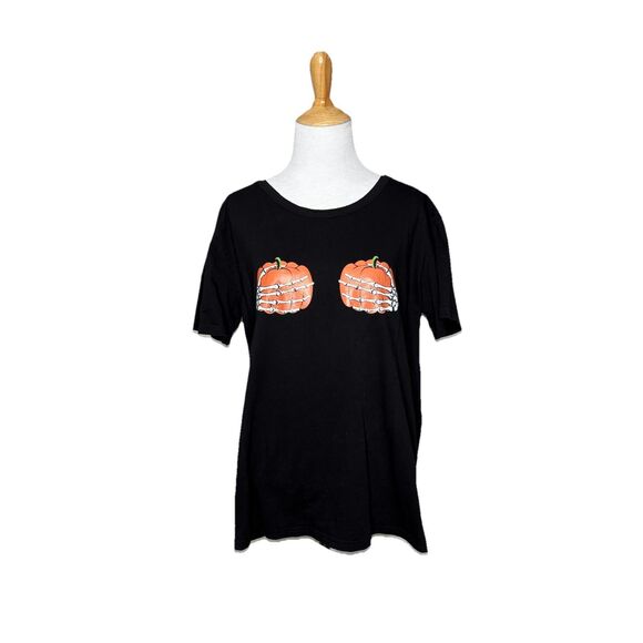 Shein Curve Sexy Skeleton Hands On Pumpkins Ladies  Halloween T Shirt Size 0XL - Picture 7 of 7